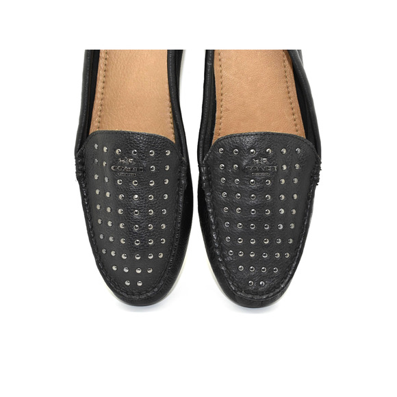 C5 NWOB COACH Orlene Black Gun Metal Studded Logo Driving Loafer Shoes Size 8.5B - Picture 4 of 7